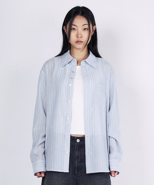 SLOWACID（スローアシッド）の「【UNISEX】SLOW ACID／ストライプBUTTONシャツ（シャツ/ブラウス・レディース・ネイビー/ライトブルー・SMALL/MEDIUM）」の13枚目の写真