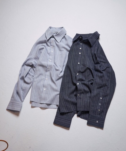 SLOWACID（スローアシッド）の「【UNISEX】SLOW ACID／ストライプBUTTONシャツ（シャツ/ブラウス・レディース・ネイビー/ライトブルー・SMALL/MEDIUM）」の10枚目の写真