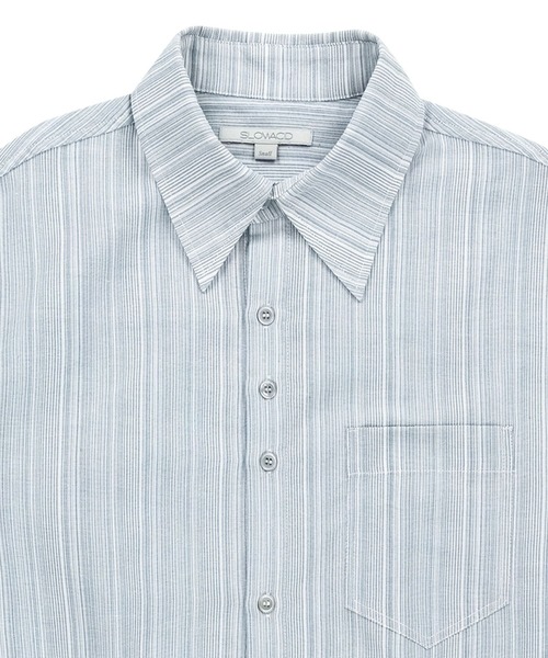 SLOWACID（スローアシッド）の「【UNISEX】SLOW ACID／ストライプBUTTONシャツ（シャツ/ブラウス・レディース・ネイビー/ライトブルー・SMALL/MEDIUM）」の3枚目の写真