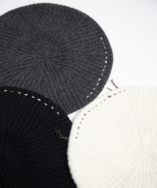 RACAL（ラカル）の「Cashmere Blend H.G Knit Beret / カシミヤ混ウール　ホールガーメントニットベレー（ニットキャップ/ビーニー・メンズ・オフホワイト/グレー/ブラック・FREE）」の5枚目の写真