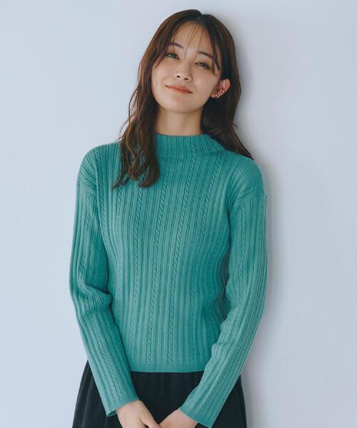 セール】【石川梨華さん着用】クロップドミニケーブルニット【毛玉軽減