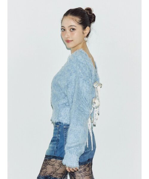 EVRIS（エヴリス）の「2WAYリボンシャギーニットカーディガン（ニット/セーター・レディース・ピンク/アイボリー/グレー/ブルー・FREE）」の8枚目の写真