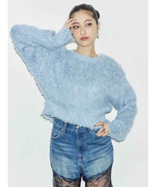 EVRIS（エヴリス）の「2WAYリボンシャギーニットカーディガン（ニット/セーター・レディース・ピンク/アイボリー/グレー/ブルー・FREE）」の9枚目の写真