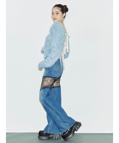 EVRIS（エヴリス）の「2WAYリボンシャギーニットカーディガン（ニット/セーター・レディース・ピンク/アイボリー/グレー/ブルー・FREE）」の11枚目の写真