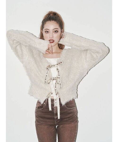 EVRIS（エヴリス）の「2WAYリボンシャギーニットカーディガン（ニット/セーター・レディース・ピンク/アイボリー/グレー/ブルー・FREE）」の16枚目の写真