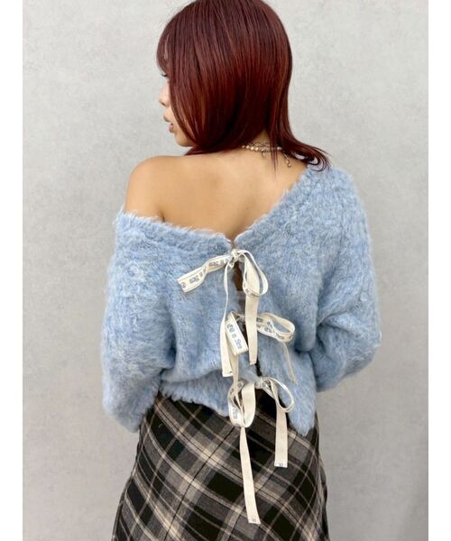 EVRIS（エヴリス）の「2WAYリボンシャギーニットカーディガン（ニット/セーター・レディース・ピンク/アイボリー/グレー/ブルー・FREE）」の5枚目の写真