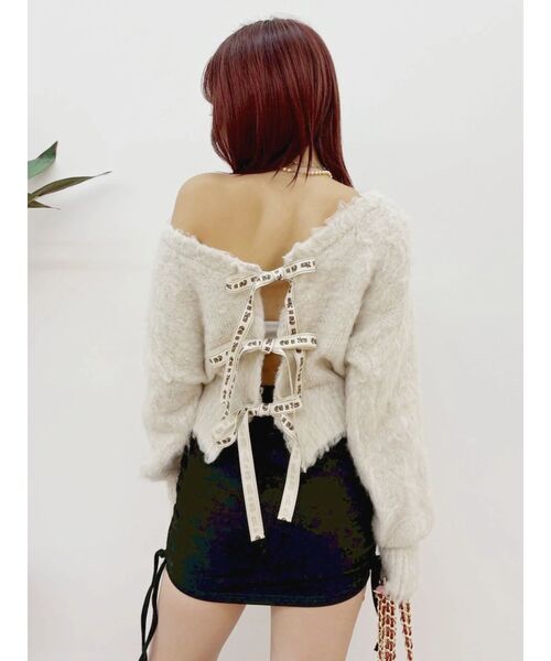 EVRIS（エヴリス）の「2WAYリボンシャギーニットカーディガン（ニット/セーター・レディース・ピンク/アイボリー/グレー/ブルー・FREE）」の6枚目の写真