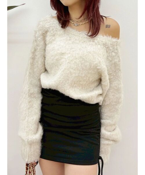 EVRIS（エヴリス）の「2WAYリボンシャギーニットカーディガン（ニット/セーター・レディース・ピンク/アイボリー/グレー/ブルー・FREE）」の7枚目の写真