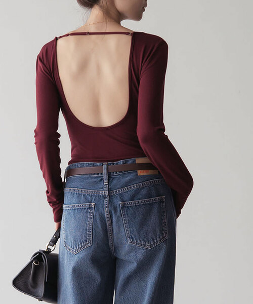 Noble（ノーブル）の「determ/デターム Scoop-Neck Bodysuit（その他アンダーウェア/インナー・レディース・ボルドー/ブラック・SMALL）」の3枚目の写真