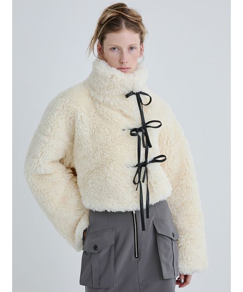 Synthetic Fur Lace-up Cardigan/シンセティックファー レース