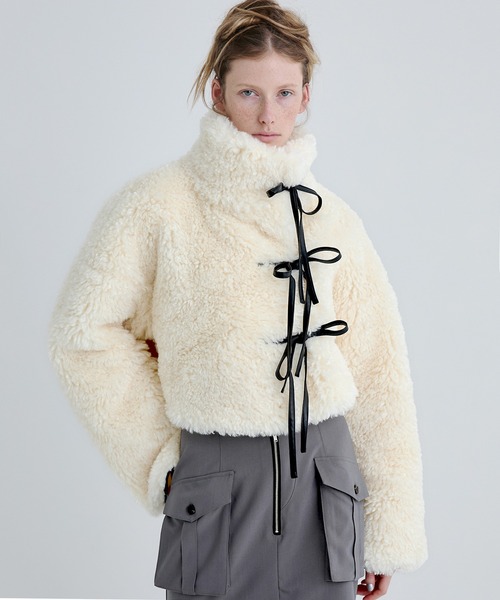 ジャケット・アウター SORIN Synthetic Fur Lace-up Cardigan BK Synthetic Fur Lace-up Cardigan/シンセティックファー レース