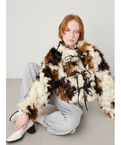 セール】Synthetic Fur Lace-up Jacket/シンセティックファー レース