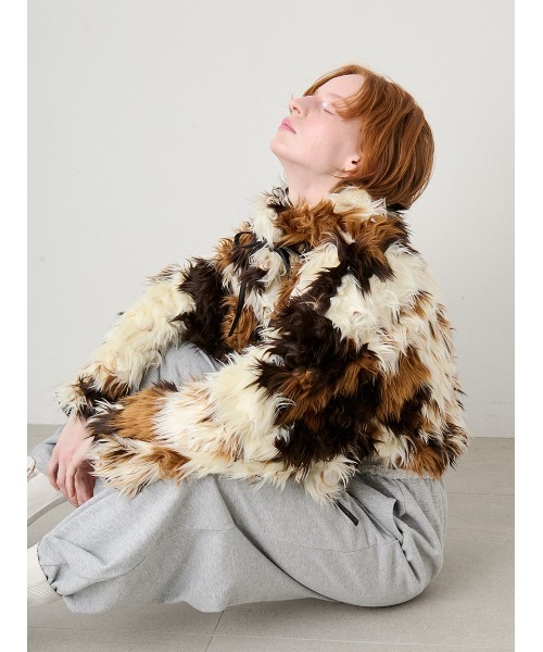 セール】Synthetic Fur Lace-up Jacket/シンセティックファー レース