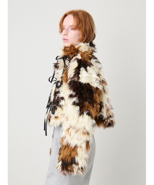 セール】Synthetic Fur Lace-up Jacket/シンセティックファー レース