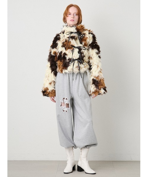 セール】Synthetic Fur Lace-up Jacket/シンセティックファー レース