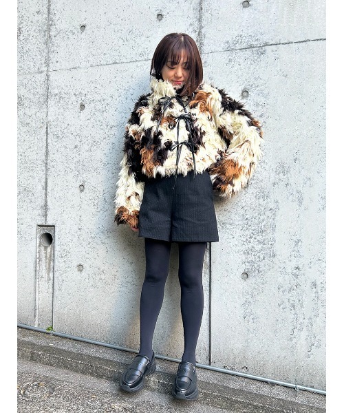 セール】Synthetic Fur Lace-up Jacket/シンセティックファー レース