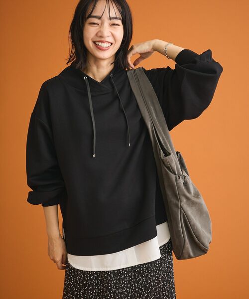 Green　Parks（グリーンパークス）の「ダンボール抜け衿プルオーバー（スウェット・レディース・ダークグレー/ライトベージュ/グレイッシュベージュ/ブラック・FREE）」の12枚目の写真