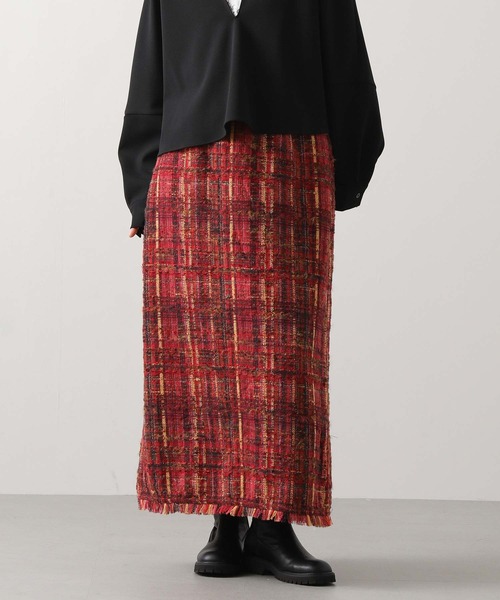 Gready Brilliant ツィードチェック裾フリンジスカート セール】ツィードチェック裾フリンジスカート（スカート）｜Gready