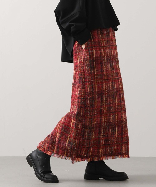 Gready Brilliant（グレディブリリアン）の「ツィードチェック裾フリンジスカート（スカート・レディース・レッド・FREE）」の4枚目の写真