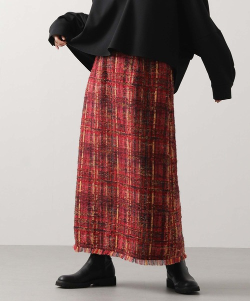Gready Brilliant（グレディブリリアン）の「ツィードチェック裾フリンジスカート（スカート・レディース・レッド・FREE）」の5枚目の写真