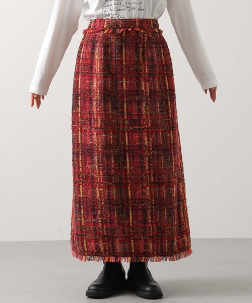 Gready Brilliant ツィードチェック裾フリンジスカート セール】ツィードチェック裾フリンジスカート（スカート）｜Gready
