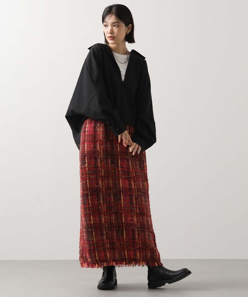 Gready Brilliant ツィードチェック裾フリンジスカート セール】ツィードチェック裾フリンジスカート（スカート）｜Gready