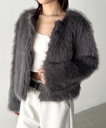 Bamm（バム）の「ノーカラーフェイクファージャケット（ノーカラージャケット・レディース）」