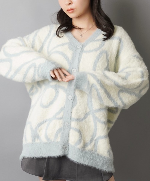 シャギーニットカーディガン/ニュアンス柄（カーディガン/ボレロ