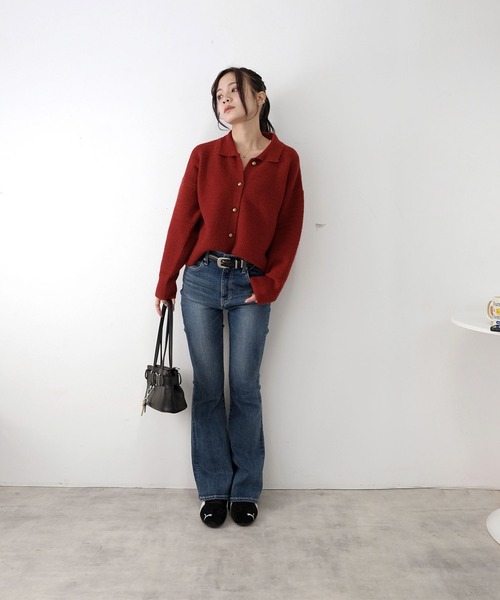 Doula Doula（ドゥーラドゥーラ）の「襟付きゴールドボタンニットカーディガン（カーディガン/ボレロ・レディース・ブラック/ボルドー/モカ・FREE）」の11枚目の写真