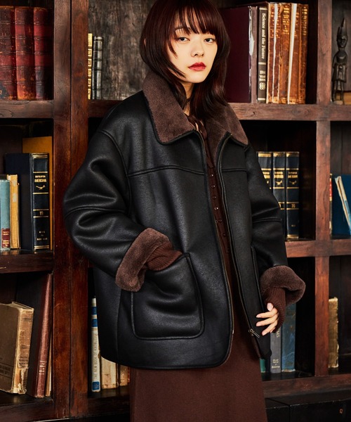 mysty woman（ミスティウーマン）の「ファーボンディングボマーブルゾン 600535（ブルゾン・レディース・ブラウン/ブラック・FREE）」の2枚目の写真