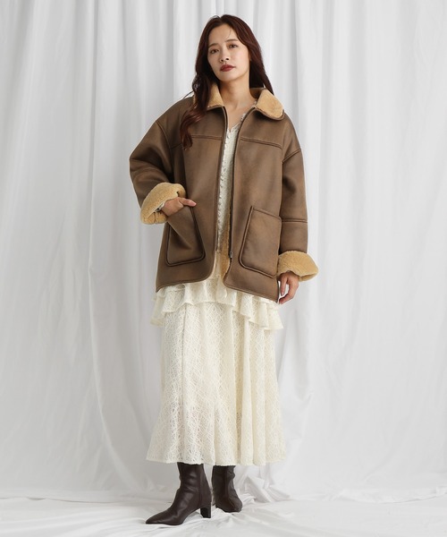 mysty woman（ミスティウーマン）の「ファーボンディングボマーブルゾン 600535（ブルゾン・レディース・ブラウン/ブラック・FREE）」の3枚目の写真