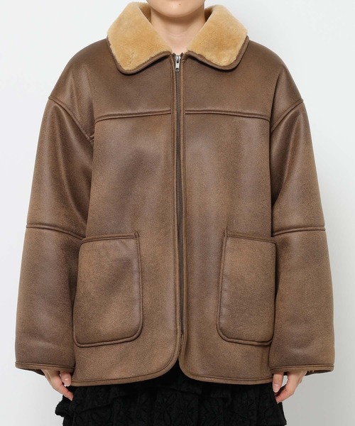 mysty woman（ミスティウーマン）の「ファーボンディングボマーブルゾン 600535（ブルゾン・レディース・ブラウン/ブラック・FREE）」の5枚目の写真