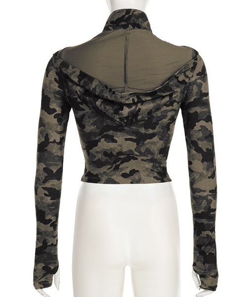 Girly Doll（ガーリードール）の「迷彩柄フード付きジップパーカー（パーカー・レディース・グリーン系カモフラージュ・M/S/L）」の11枚目の写真