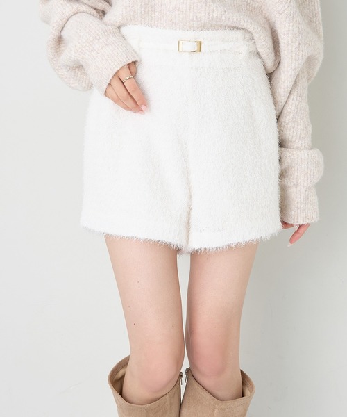 one after another NICE CLAUP（ワンアフターアナザーナイスクラップ）の「ベルト付きショートパンツ（その他パンツ・レディース・チャコールグレー/ブラック/ホワイト×ブラック/ホワイト・FREE）」の2枚目の写真