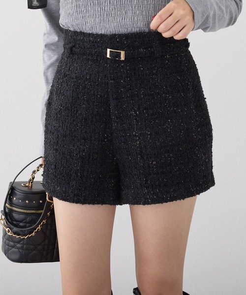 one after another NICE CLAUP（ワンアフターアナザーナイスクラップ）の「ベルト付きショートパンツ（その他パンツ・レディース・チャコールグレー/ブラック/ホワイト×ブラック/ホワイト・FREE）」の3枚目の写真