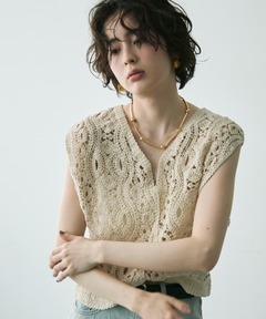 クロシェ編みV開きプルオーバー（ニット/セーター）｜Trish