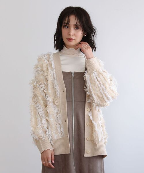 ELENCARE DUE(エレンカーレデュエ)の「・ELENCARE DUE フリンジジャカードカーディガン(カーディガン/ボレロ・レディース・ブラウン/グレー/ベージュ・FREE)」の12枚目の写真