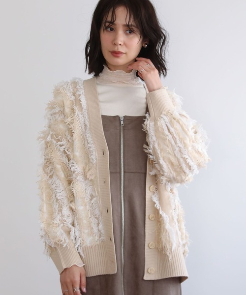 ELENCARE DUE(エレンカーレデュエ)の「・ELENCARE DUE フリンジジャカードカーディガン(カーディガン/ボレロ・レディース・ブラウン/グレー/ベージュ・FREE)」の3枚目の写真
