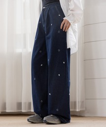 DAY CLOSET | 【ゆるっと可愛い小粒ハート刺繍】ハイウエスト デニム パンツ レディース(デニムパンツ)