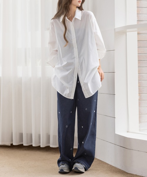 DAY CLOSET（デイ クローゼット）の「【ゆるっと可愛い小粒ハート刺繍】ハイウエスト デニム パンツ レディース（デニムパンツ・レディース・ネイビー/ブラック・S/M/L）」の12枚目の写真