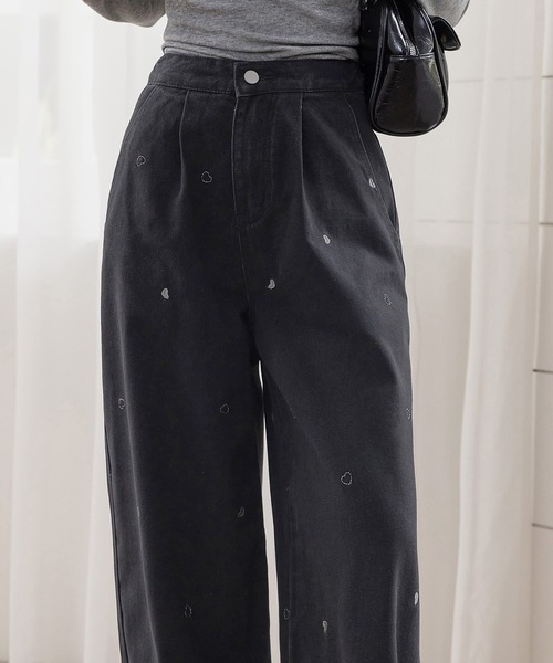 DAY CLOSET（デイ クローゼット）の「【ゆるっと可愛い小粒ハート刺繍】ハイウエスト デニム パンツ レディース（デニムパンツ・レディース・ネイビー/ブラック・S/M/L）」の16枚目の写真