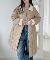 ベージュキルティングダウンロングコート ダウンジャケット/コート（ベージュ系・キルティング）ファッション