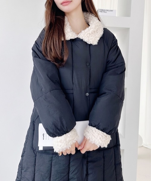 Ada.(エイダ)の「ボアカラー キルティング ロング 中綿 ダウンコート(ダウンジャケット/コート・レディース・ブラック/ベージュ/オフホワイト・FREE)」の2枚目の写真