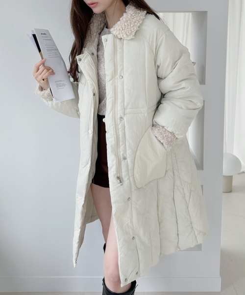 セール】ボアカラー キルティング ロング 中綿 ダウンコート（ダウン