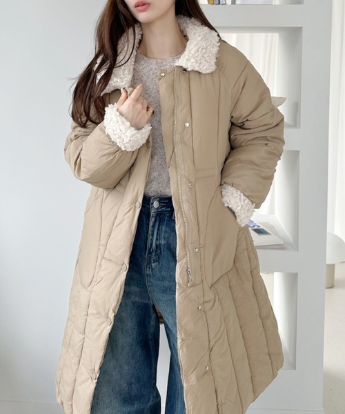 セール】ボアカラー キルティング ロング 中綿 ダウンコート（ダウン