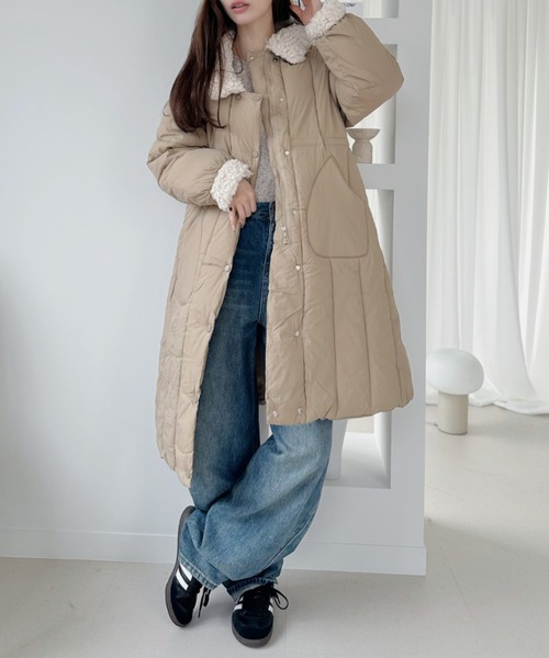 【極美品✨】スーパービューティー　キルティング　ボア　ダウンコート　ロング　42 セール】ボアカラー キルティング ロング 中綿 ダウンコート（ダウン