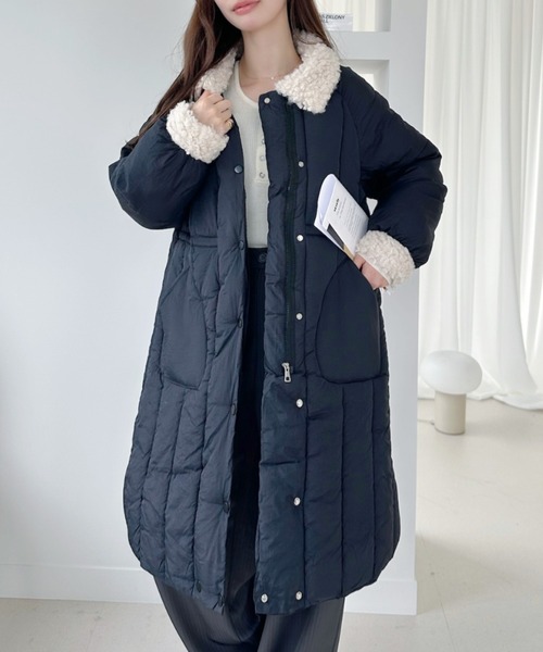 セール】ボアカラー キルティング ロング 中綿 ダウンコート（ダウン