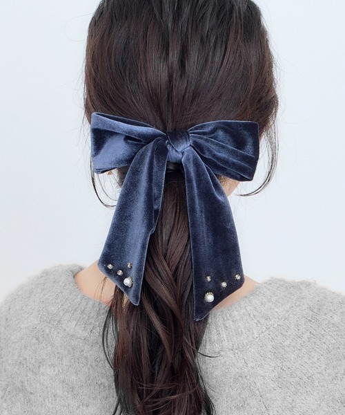 セール】パールビジューベロアリボンバレッタ（バレッタ/ヘアクリップ