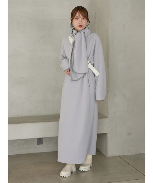 emmi（エミ）の「【セットアイテム】eco ストール付きフリースワンピース（ワンピース・レディース・ミント/ネイビー/ブルー・0/1）」の3枚目の写真