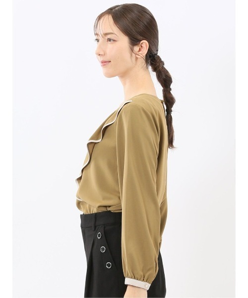 m.f.editorial(エムエフエディトリアル)の「【Tブラウス ストレッチ イージーケア】m.f.エディトリアル レディース パイピング フリル 長袖 プルオーバー ブラウス(シャツ/ブラウス・レディース・ブラック/ベージュ/イエロー・LARGE/MEDIUM)」の14枚目の写真